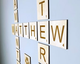Custom Wooden Scrabble Tiles Wall Art: 4x4 Personalized Name Tiles