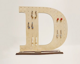 Custom Letter Earring Holder: Wooden Jewelry Display (9.4&#39; In.)