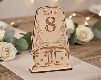 Wooden Dice Table Number, Custom Gaming Wedding Table Numbers, Dice Cup Reception Decor, Dice Table Numbers, Casino Theme Wedding Sign