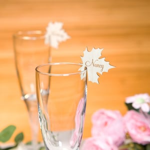 Personalized Maple Leaf Wine Charms: Engraved Plywood Thanksgiving Favors