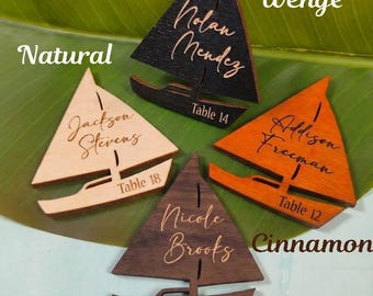 Boat Place Cards – Custom Wooden Table Name Signs, Personalized Nautical Wedding Decor