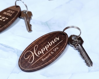 Gepersonaliseerde houten hotelsleutelhangers, sleutelhangers voor motels met logo, cadeau voor Airbnb-hosts, rustieke huwelijksbedankjes, sleutelhangers voor een nieuw huis, bulkbestelling