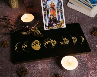 Moon Phase Tarot Card Stand: Wood Meditation Card Holder