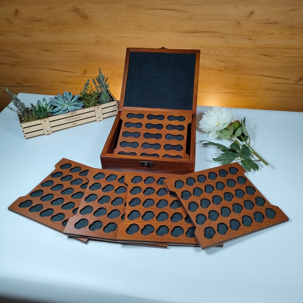 Сoin Сollecting Box | Aangepaste houten kist (5 maten) | Militaire muntendisplay | Gepersonaliseerde houten doos | Gepersonaliseerde doos