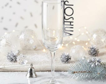Custom Name Wedding Glass Charms | Laser Cut Acrylic Place Cards for Champagne Flutes | Personalized Wedding Table Decor, Wine Glass Markers
