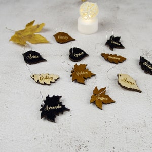 Personalized Thanksgiving Wine Charms: Laser Cut Plywood Leaves