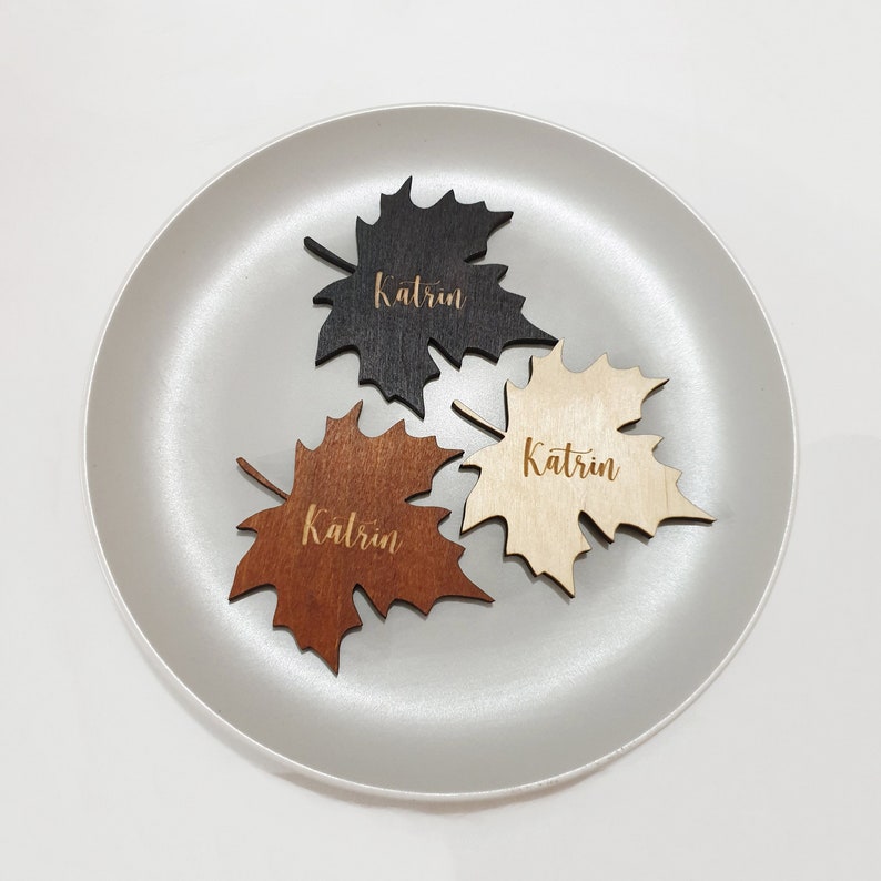 Thanksgiving place tag, Maple leafs, Personalized Wedding Place Names, Maple leaves table decor, Rustic Wedding place cards image 1