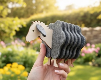 Felt Donkey Coasters Set, Wooden Holder, Farm Animal Table Decor