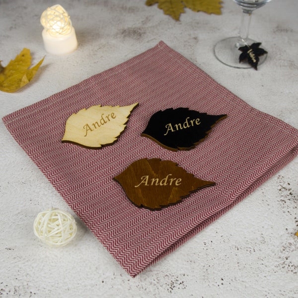 Personalize place tag, Personalized Wedding Place Names, Autumn leaves table decor, Rustic Wedding Seating, Birch leaves