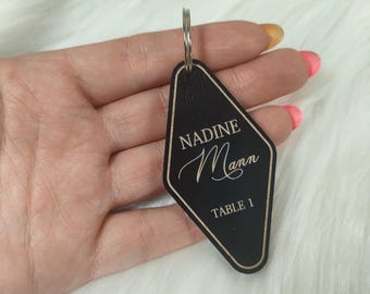 Personalized Birch Plywood Wedding Keychains, Engraved Guest Place Tags with Metal Rings