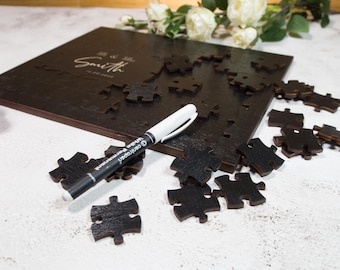 Custom Wooden Wedding Puzzle Guest Book, Personalized Sign-In Keepsake