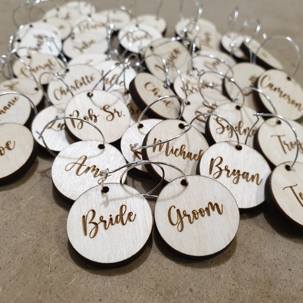 One side engraving Personalized wine charms, Wine charms personalized. Write color/font! (Double side engraving - another listing in shop)