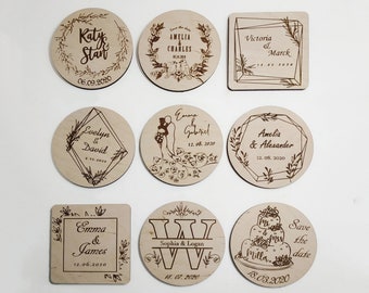 Posavasos de boda personalizados: recuerdos de madera grabados, regalos de boda de madera para invitados al por mayor