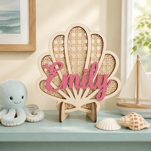 Personalized Seashell Name Sign, Coastal Beach House Decor, Layered Plywood Ocean Wall Decor