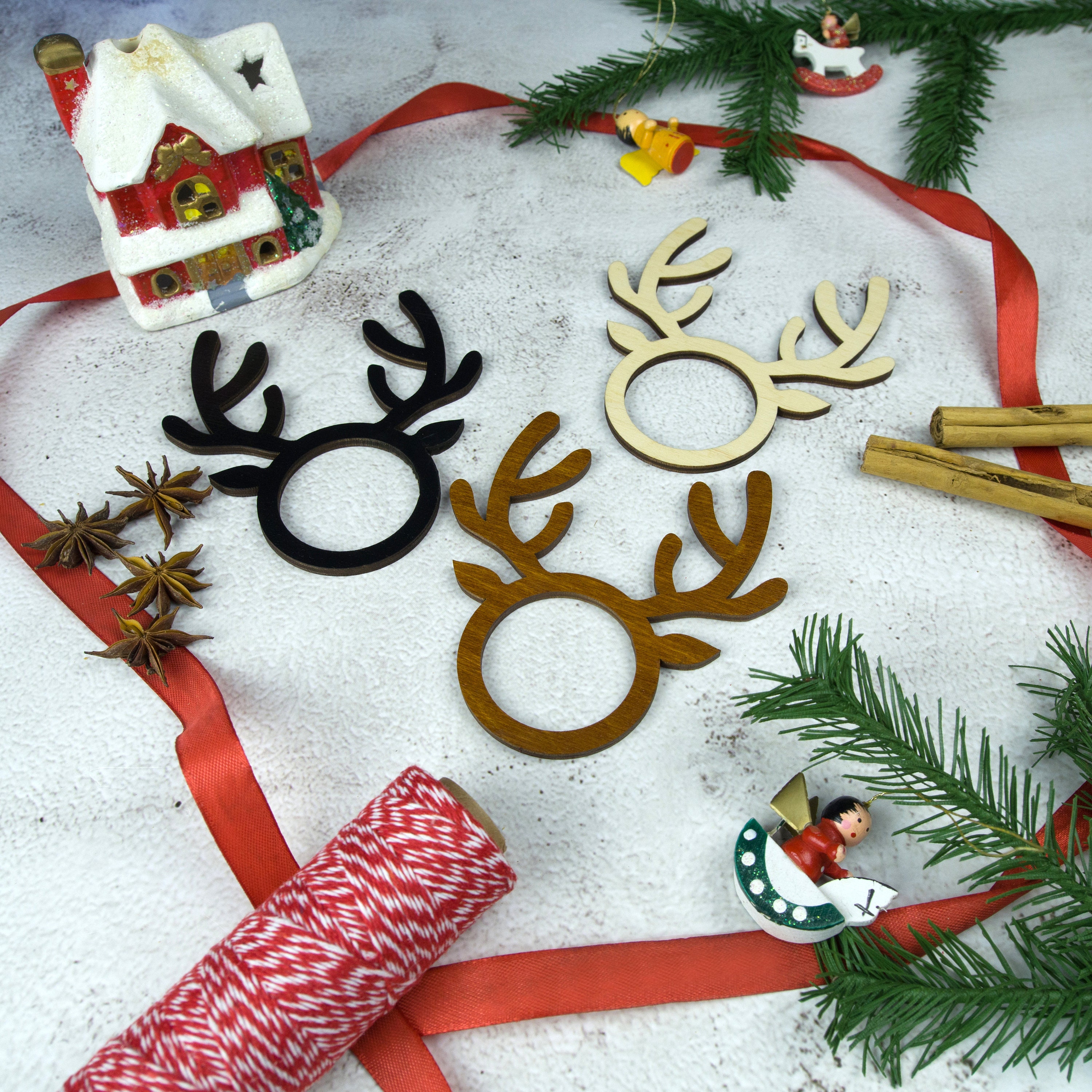 50 Anneaux De Serviette En Bois De Renne - Décoration De Table De Noël - Pour Fêtes Et Dîners