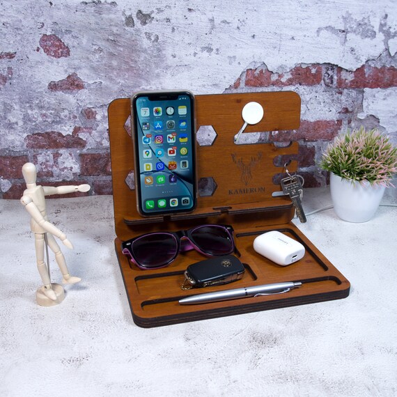 Wooden Desk Organizer Wood Docking Station Gift for Him Etsy