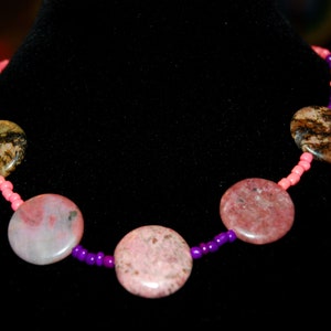 20 Inch Glass Bead Necklace with Granite Ovals