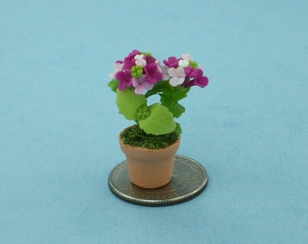 Beautiful 1:12 Scale Dollhouse Miniature Potted Fushia Pink Hydrangeas in a Terracotta Pot #FL95