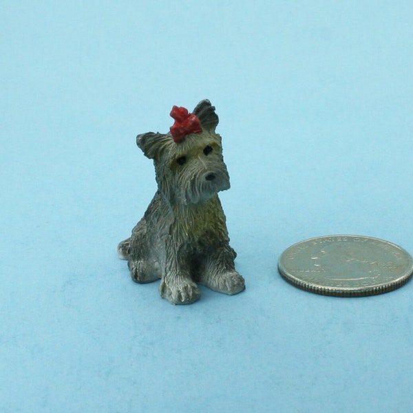 Adorable Dollhouse Miniature Sitting Yorkshire Terrier Dog Figurine #S5605