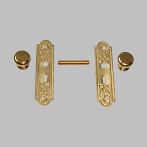 Pair of 2 Dollhouse Miniature Decorative Brass Doorknobs with Backplates