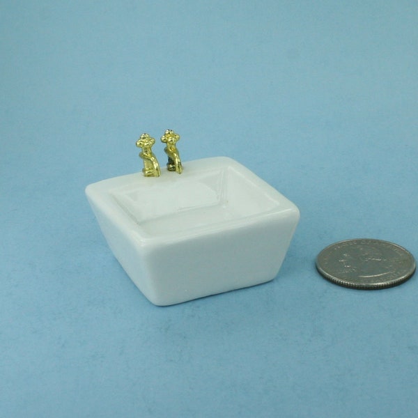 1:12 Scale Dollhouse Miniature Modern Square White Porcelain Vessel Sink for Vanity Top NEW #WCB222