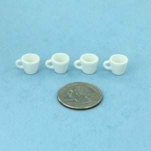 Dollhouse Miniature Set of 4 White Glazed Porcelain Coffee Cups Coffee Mugs