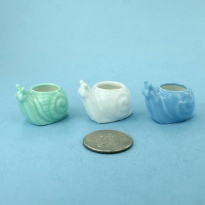Darling Little Dollhouse Miniature Glazed Ceramic Snail Shaped Planter Pots Snail Vases ASSORTED COLORS