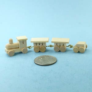 Dollhouse Miniature Natural Wood Toy Train Set You Can Paint