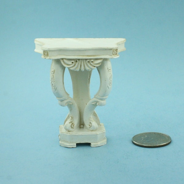 GORGEOUS Dollhouse Miniature Decorative Creamy White French Console Accent Table Demi Table with Carved Detailing #S4541