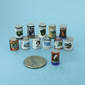 Dollhouse Miniature Labeled Grocery Cans Set of 12