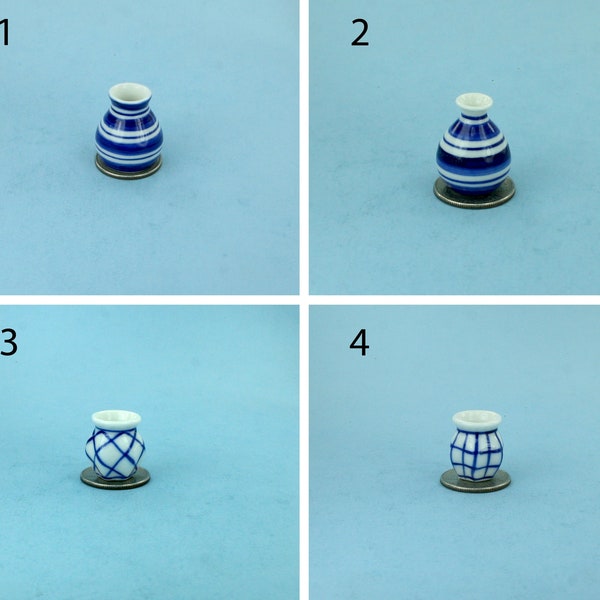 Dollhouse Miniature ASSORTED Blue & White Decorative Glazed Porcelain Vases