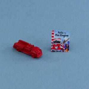Dollhouse Miniature Painted Metal Toy Red Fire Truck Engine with Book Set #HCX106