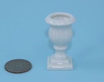 Dollhouse Miniature White Glazed Porcelain Pedestal Base Garden Planter #PLTX1GL