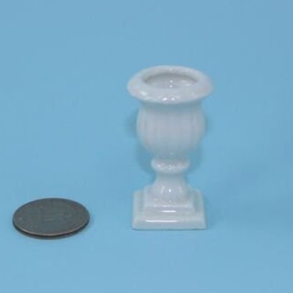 Dollhouse Miniature White Glazed Porcelain Pedestal Base Garden Planter #PLTX1GL