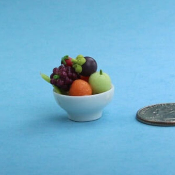 Very Nice Dollhouse Miniature 1:12 Scale Porcelain Fruit Bowl Filled with Handcrafted Fruits #FR004