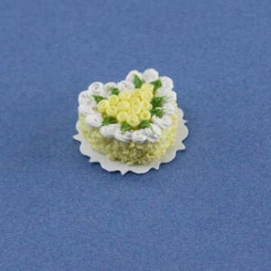 Beautiful Dollhouse Miniature Decorated Heart Shaped Cake with Yellow Flowers #S170