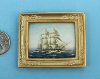 1:12 Scale Dollhouse Miniature Framed Spanish Galleons Ship Picture #HC603B