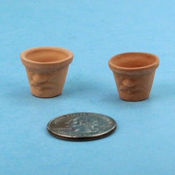 Pair of 2 Whimsical Dollhouse Miniature Terra Cotta Planter Pots with Faces! Great for Fairy Gardens too! #PLTF1[2]