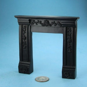 NICE 1:12 Scale Dollhouse Miniature Fancy Black Resin Fireplace Mantle Surround with Beautiful Carved Detailing SDF620B image 1