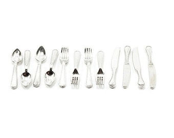 Dollhouse Miniature Silverware Set: 12 Piece Elegant Cutlery