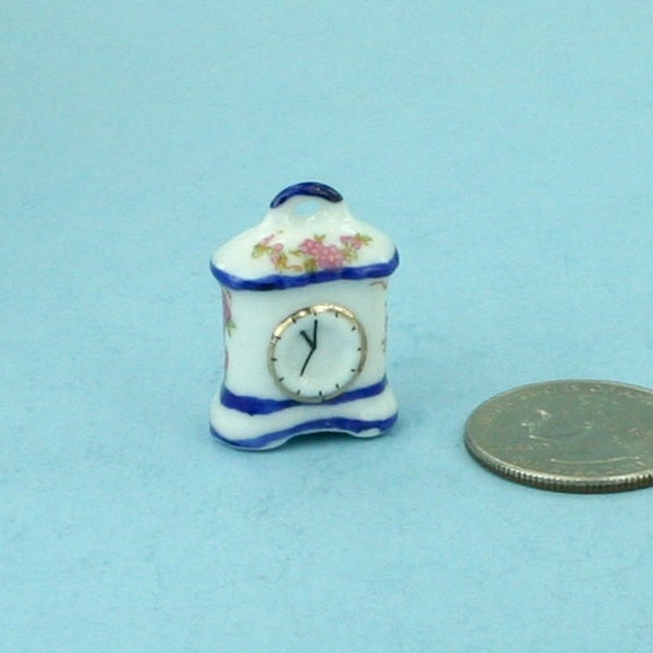 Lovely 1:12 Scale Dollhouse Miniature Decorative Porcelain Non-working Mantle Clock with a Pretty Floral Pattern #WCMA197