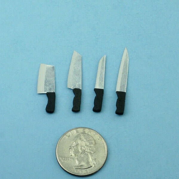 1/12 Scale Dollhouse Miniature 4 Piece Kitchen Knife Set Butchers Knives Chef Knives #KNF1