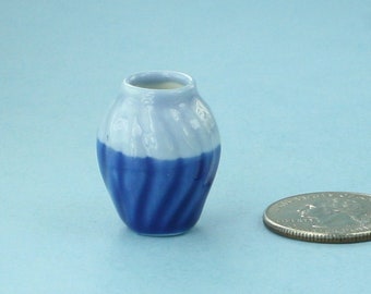 Dollhouse Miniature Beachy Two Tone Tan & Light Turqoise Porcelain Vase #CFV48 