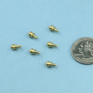 Package of 6 Dollhouse Miniature Modern Metal Doorknob Handles with Brass Finish