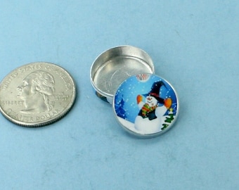 FABULOUS Dollhouse Miniature Round Snowman Christmas Themed Cookie Tin