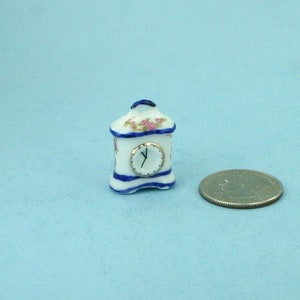Lovely Dollhouse Miniature Decorative Porcelain Non-working Mantle Clock with a Pretty Floral Pattern
