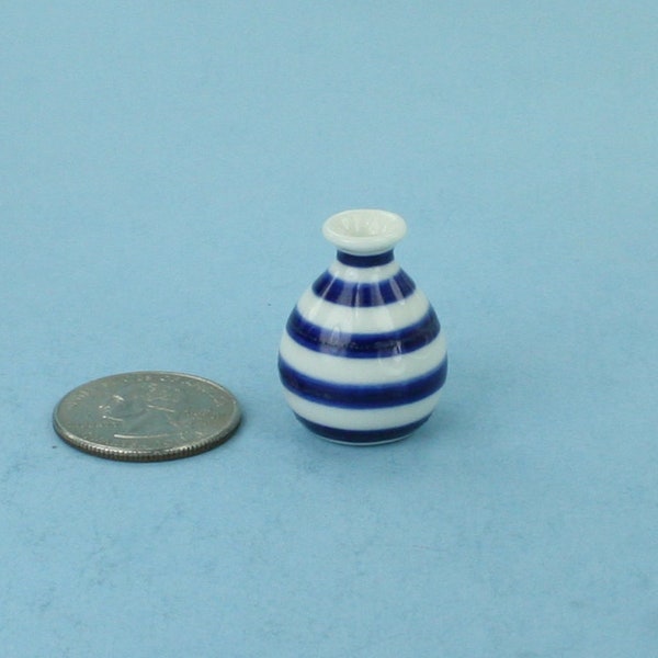 FABULOUS 1:12 Scale Dollhouse Miniature Modern White Vase with Wide Blue Stripes #LCV17