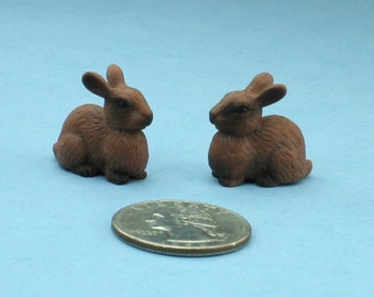 Pair of 2 Dollhouse Miniature Brown Rubber Bunny Rabbits