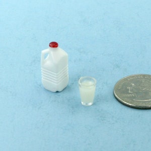 Dollhouse Miniature Filled Glass of Milk and Milk Carton