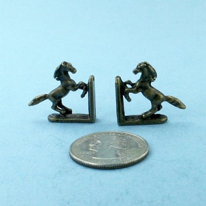 Dollhouse Miniature Metal Horse Bookends in an Antique Brass Finish